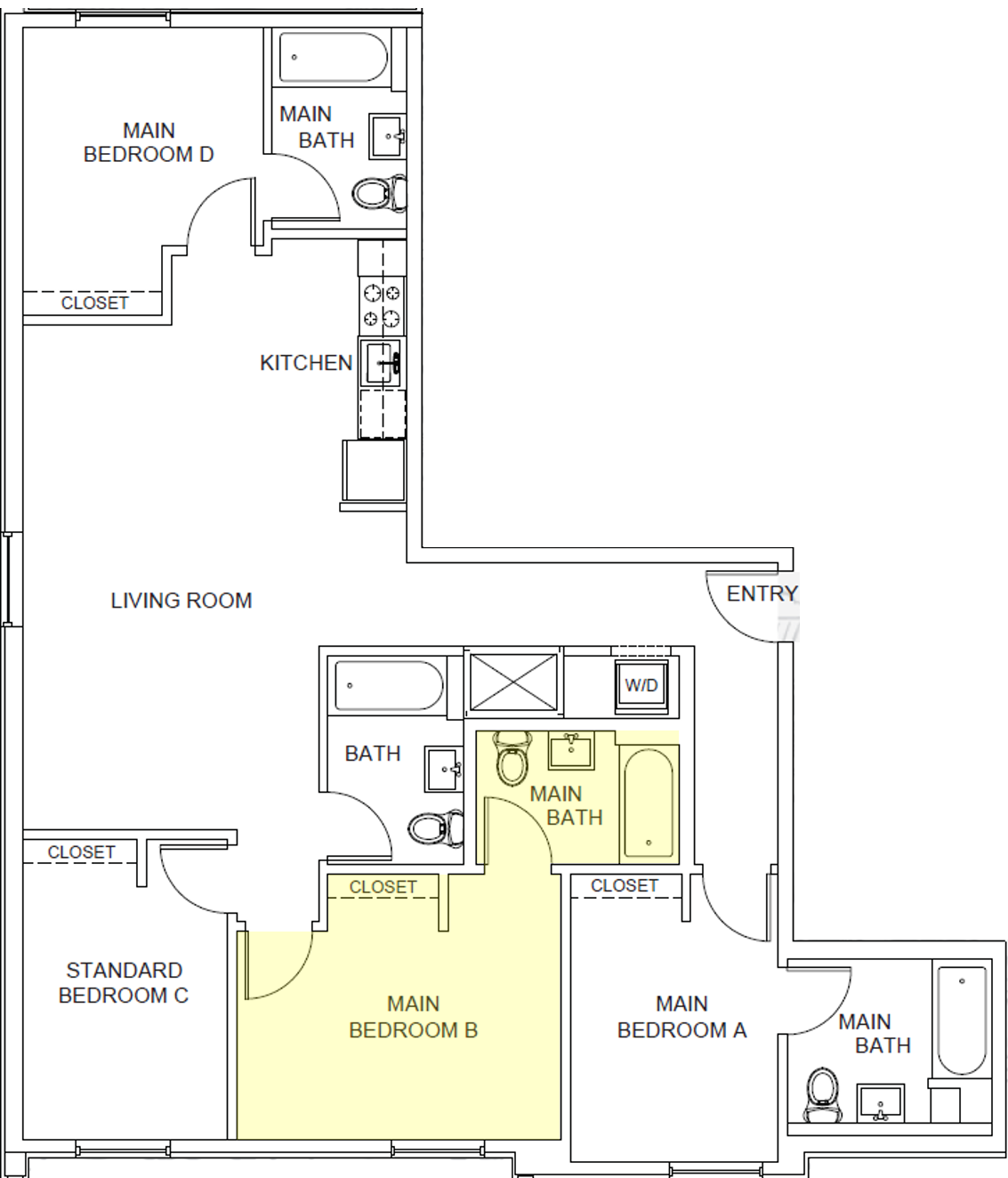 Floor plan for 4 beds, 4 baths, 300 sqft